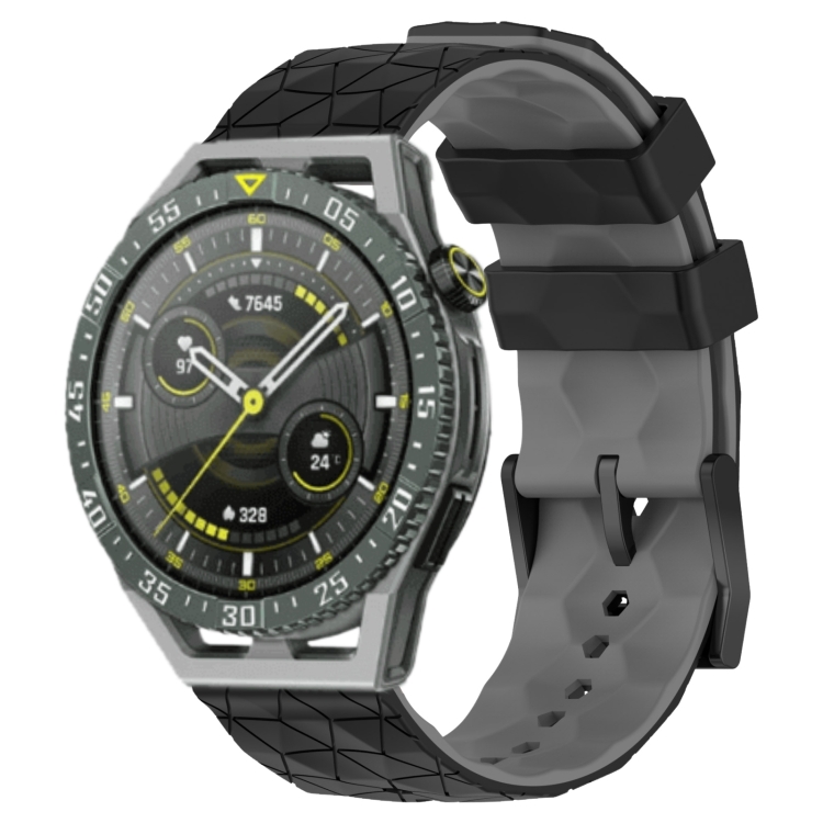 

For Huawei Watch GT 3 SE 22mm Football Pattern Two-Color Silicone Watch Band(Black+Grey)