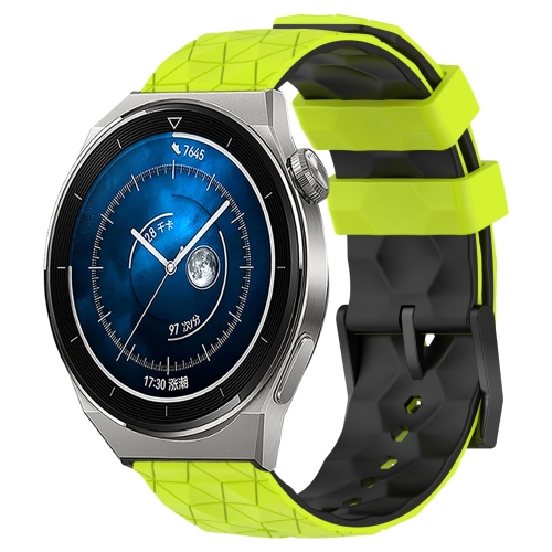 

For Huawei Watch GT3 Pro 46mm 22mm Football Pattern Two-Color Silicone Watch Band(Lime Green + Black)