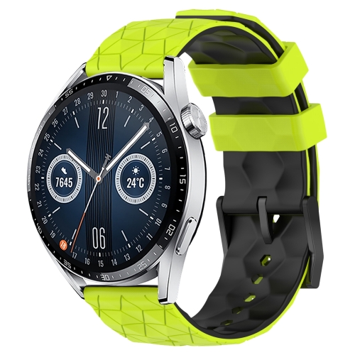 

For Huawei Watch GT3 46mm 22mm Football Pattern Two-Color Silicone Watch Band(Lime Green + Black)