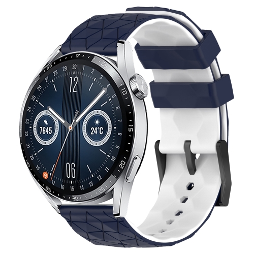 

For Huawei Watch GT3 46mm 22mm Football Pattern Two-Color Silicone Watch Band(Midnight Blue + White)