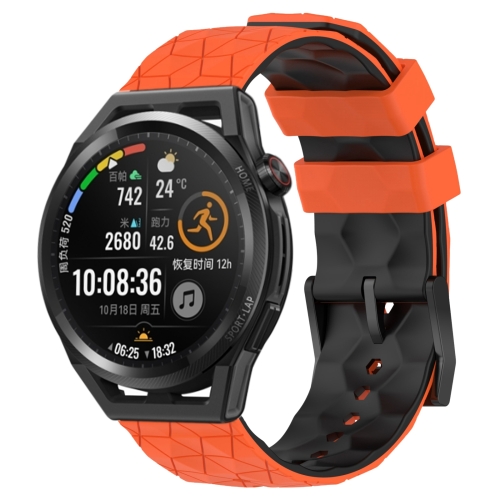

For Huawei Watch GT Runner 22mm Football Pattern Two-Color Silicone Watch Band(Orange+Black)