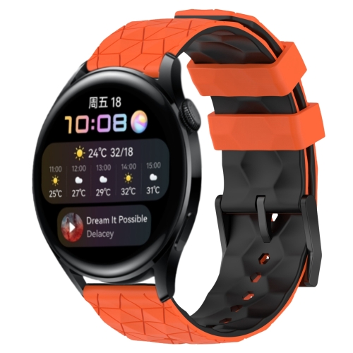 

For Huawei Watch 3 22mm Football Pattern Two-Color Silicone Watch Band(Orange+Black)