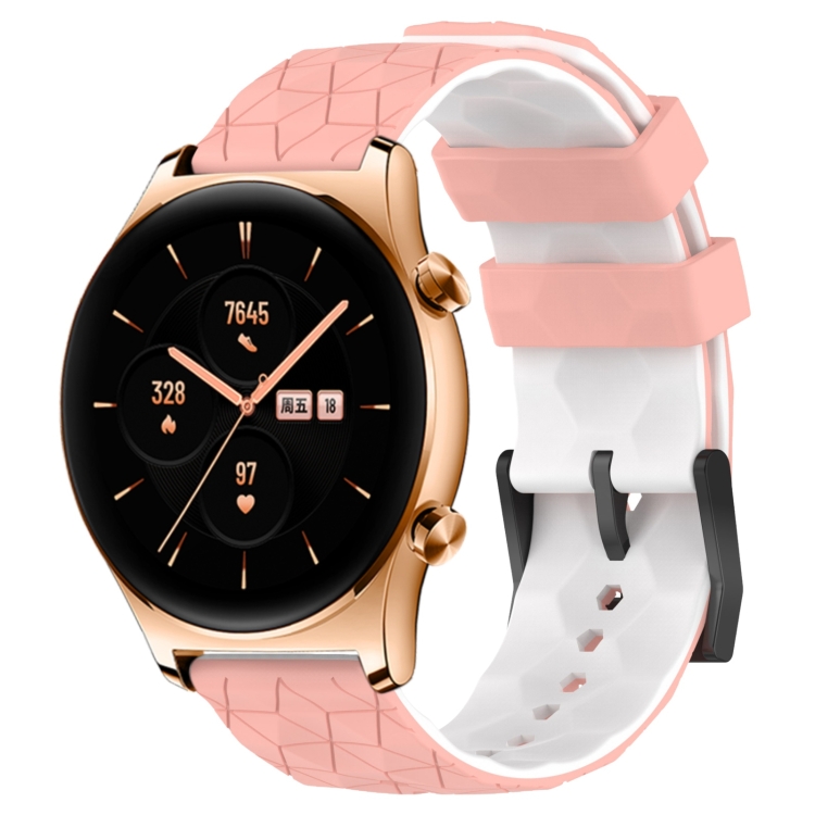 

For Honor Watch GS 3 22mm Football Pattern Two-Color Silicone Watch Band(Pink+White)