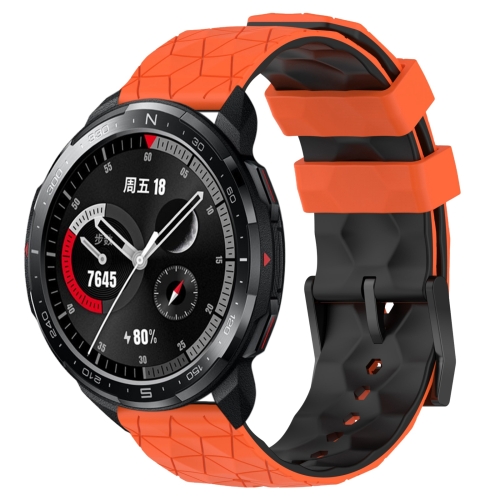

For Honor Watch GS Pro 22mm Football Pattern Two-Color Silicone Watch Band(Orange+Black)