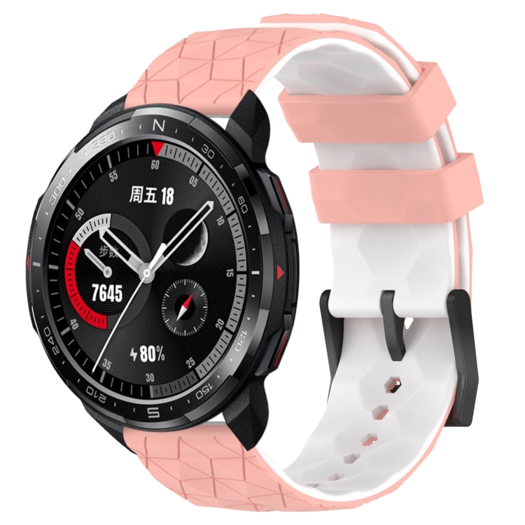 

For Honor Watch GS Pro 22mm Football Pattern Two-Color Silicone Watch Band(Pink+White)