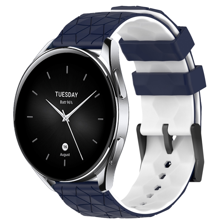 

For Xiaomi MI Watch S2 22mm Football Pattern Two-Color Silicone Watch Band(Midnight Blue + White)