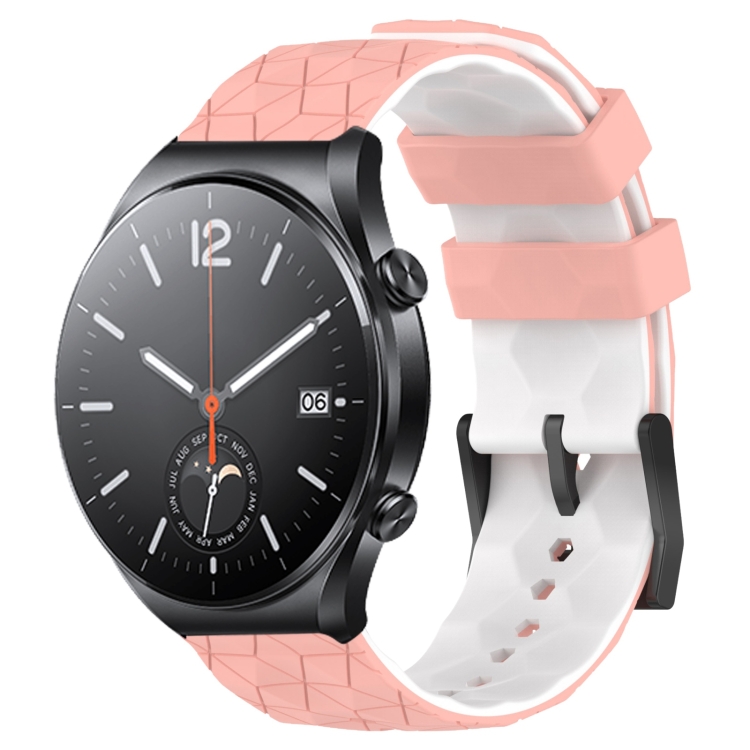 

For Xiaomi MI Watch S1 22mm Football Pattern Two-Color Silicone Watch Band(Pink+White)