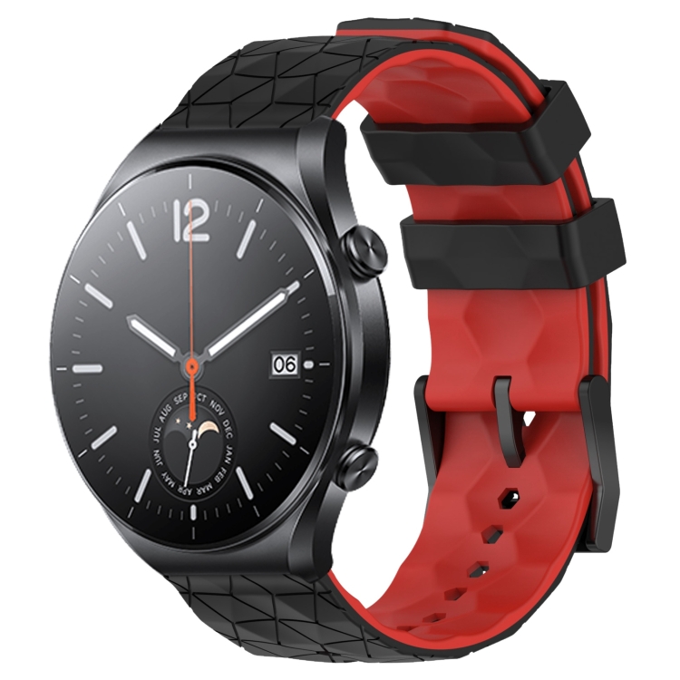 

For Xiaomi MI Watch S1 22mm Football Pattern Two-Color Silicone Watch Band(Black+Red)