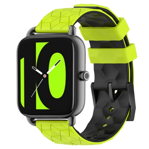 

For Xiaomi Haylou RS4 LS12 22mm Football Pattern Two-Color Silicone Watch Band(Lime Green + Black)