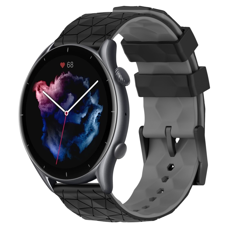 

For Amazfit GTR 3 22mm Football Texture Two-Color Silicone Watch Band(Black+Grey)