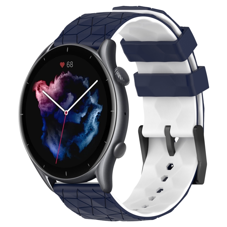 

For Amazfit GTR 3 22mm Football Texture Two-Color Silicone Watch Band(Midnight Blue + White)