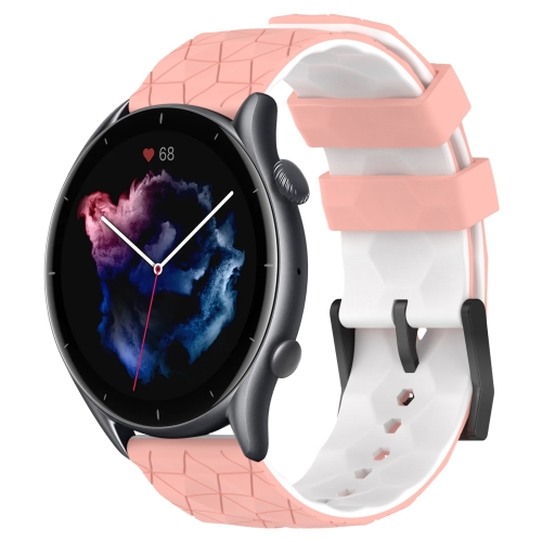 

For Amazfit GTR 3 Pro 22mm Football Texture Two-Color Silicone Watch Band(Pink+White)