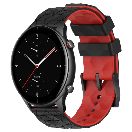 

For Amazfit GTR 2e 22mm Football Texture Two-Color Silicone Watch Band(Black+Red)