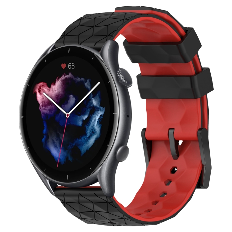 

For Amazfit 3 22mm Football Texture Two-Color Silicone Watch Band(Black+Red)