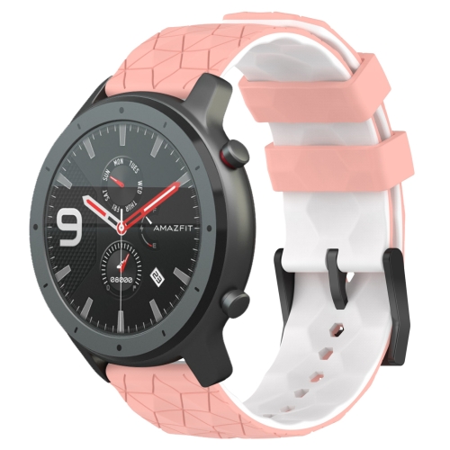 

For Amazfit GTR 47mm 22mm Football Texture Two-Color Silicone Watch Band(Pink+White)