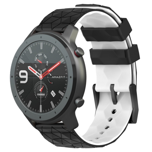 

For Amazfit GTR 47mm 22mm Football Texture Two-Color Silicone Watch Band(Black+White)