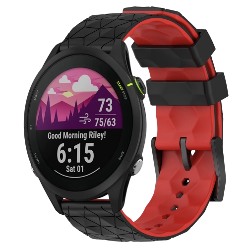 

For Garmin Forerunner 255 Music 22mm Football Pattern Two-Color Silicone Watch Band(Black+Red)