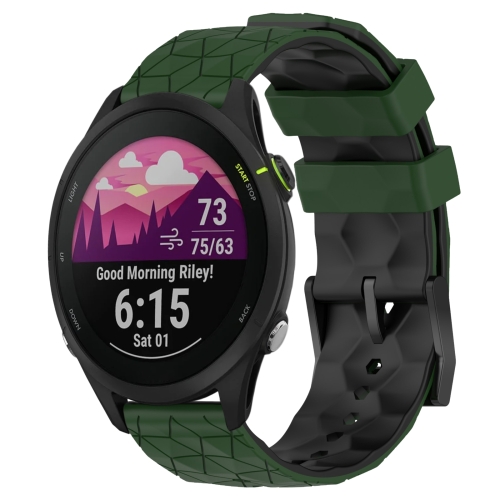 

For Garmin Forerunner 255 Music 22mm Football Pattern Two-Color Silicone Watch Band(Armygreen+Black)