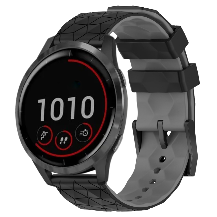 

For Garmin Vivoactive4 22mm Football Pattern Two-Color Silicone Watch Band(Black+Grey)