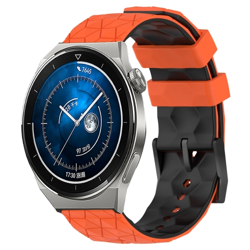 

For Huawei Watch GT3 Pro 43mm 20mm Football Pattern Two-Color Silicone Watch Band(Orange+Black)