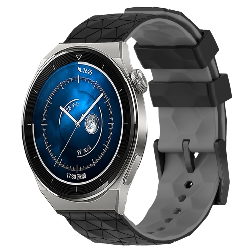 

For Huawei Watch GT3 Pro 43mm 20mm Football Pattern Two-Color Silicone Watch Band(Black+Grey)