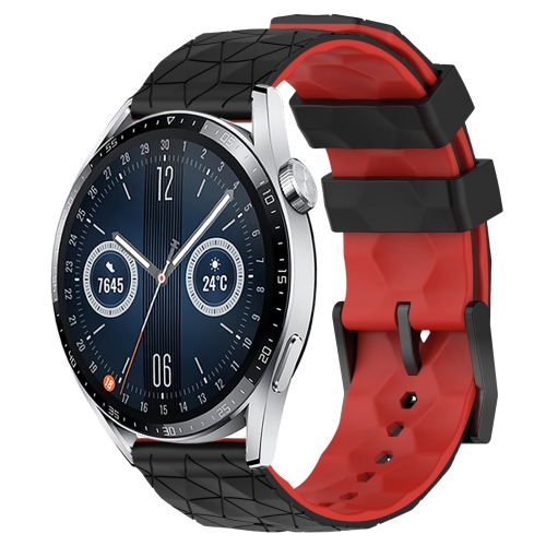 

For Huawei Watch GT3 42mm 20mm Football Pattern Two-Color Silicone Watch Band(Black+Red)