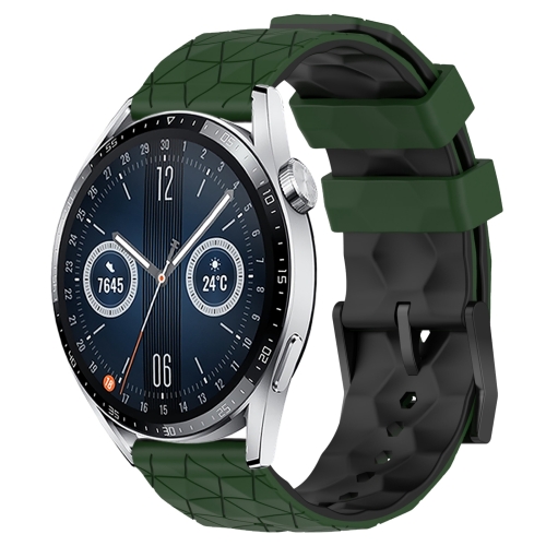 

For Huawei Watch GT3 42mm 20mm Football Pattern Two-Color Silicone Watch Band(Armygreen+Black)