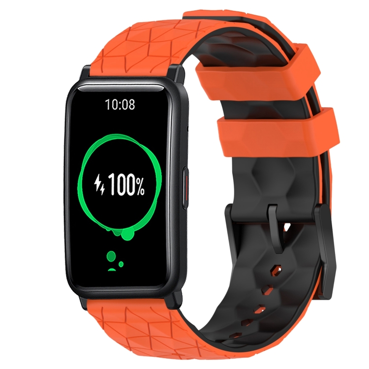 

For Honor Watch ES 20mm Football Pattern Two-Color Silicone Watch Band(Orange+Black)