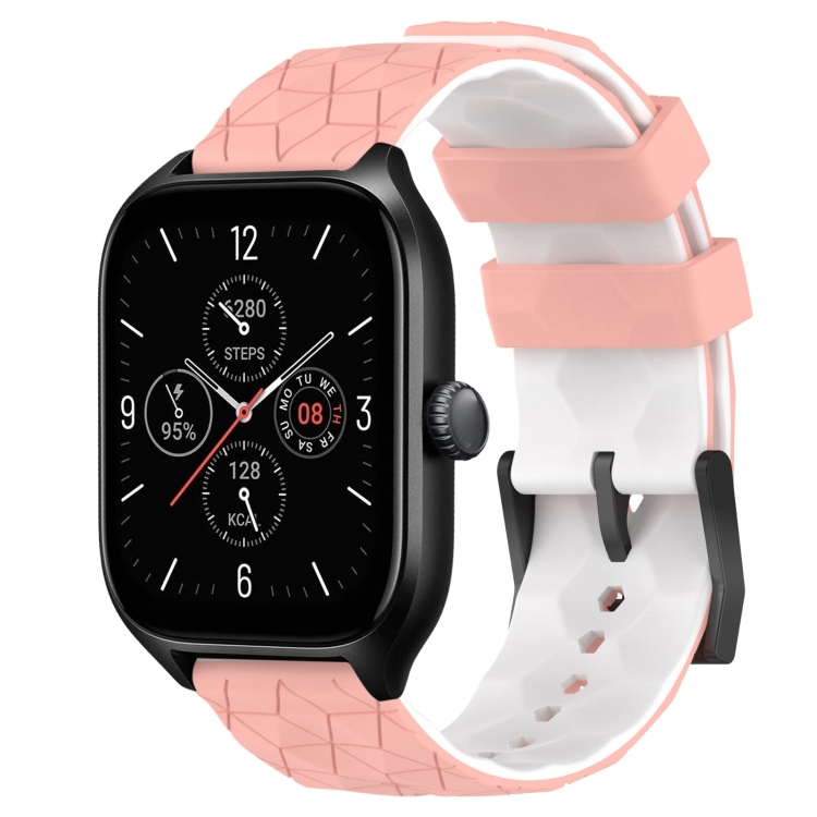 

For Amazfit GTS 4 20mm Football Texture Two-Color Silicone Watch Band(Pink+White)