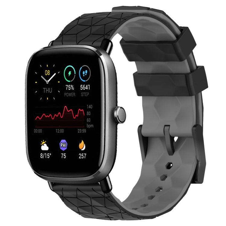 

For Amazfit GTS 2 Mini 20mm Football Texture Two-Color Silicone Watch Band(Black+Grey)