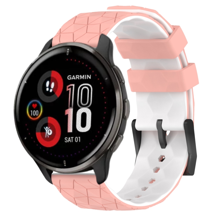 

For Garmin Venu 2 Plus 20mm Football Pattern Two-Color Silicone Watch Band(Pink+White)