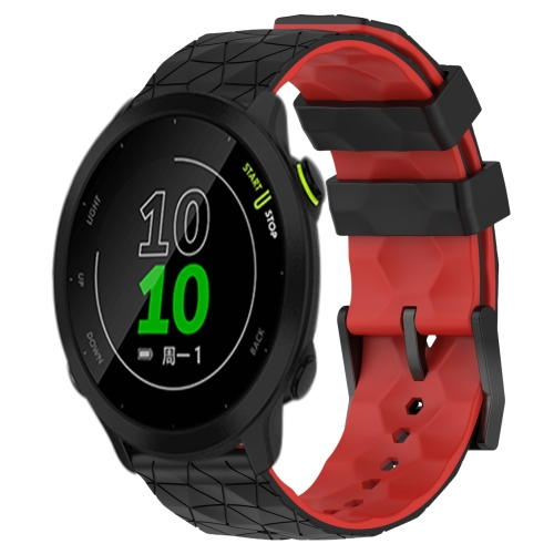 

For Garmin Forerunner 158 20mm Football Pattern Two-Color Silicone Watch Band(Black+Red)