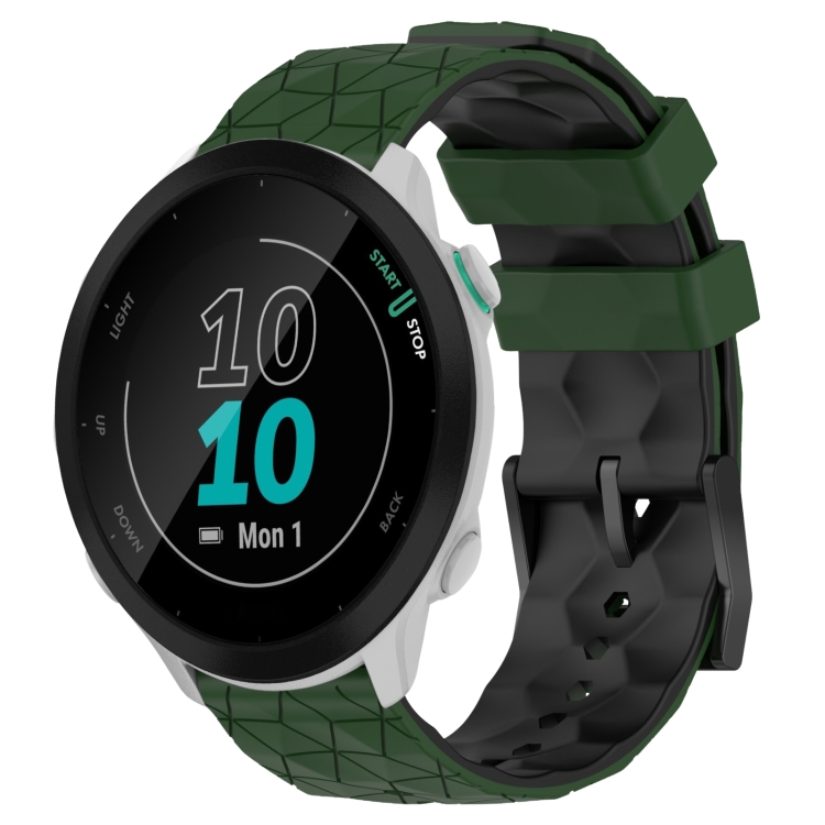 

For Garmin Forerunner 55 20mm Football Pattern Two-Color Silicone Watch Band(Armygreen+Black)
