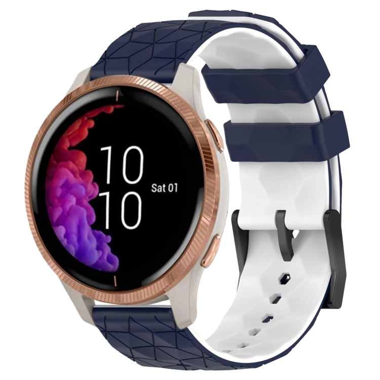 

For Garmin Venu 20mm Football Pattern Two-Color Silicone Watch Band(Midnight Blue + White)