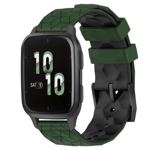 

For Garmin Forerunner Sq2 20mm Football Pattern Two-Color Silicone Watch Band(Armygreen+Black)