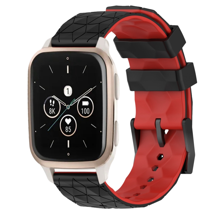

For Garmin Forerunner Sq2 Music 20mm Football Pattern Two-Color Silicone Watch Band(Black+Red)