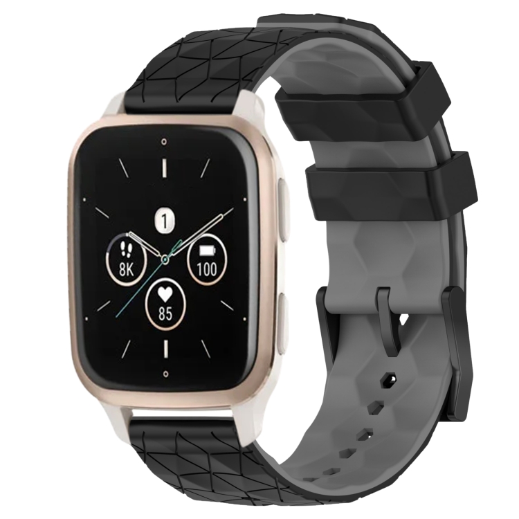 

For Garmin Forerunner Sq2 Music 20mm Football Pattern Two-Color Silicone Watch Band(Black+Grey)