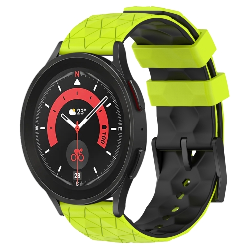 

For Samsung Galaxy Watch 5 Pro 45mm 20mm Football Pattern Two-Color Silicone Watch Band(Lime Green + Black)