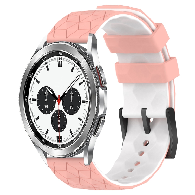 

For Samsung Galaxy Watch 4 Classic 42mm 20mm Football Pattern Two-Color Silicone Watch Band(Pink+White)