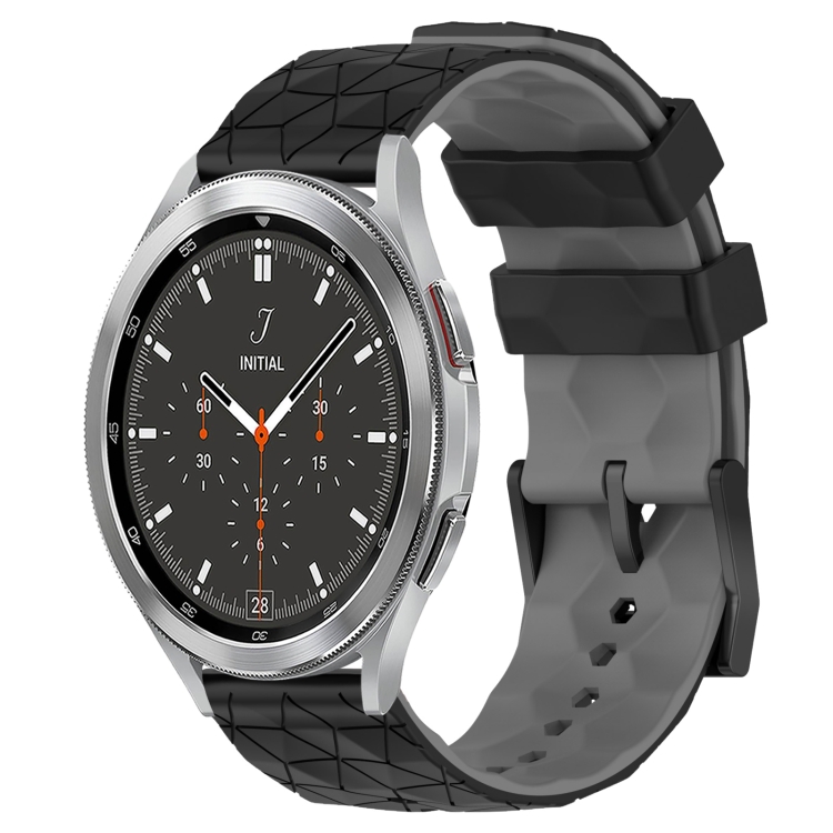 

For Samsung Galaxy Watch 4 Classic 46mm 20mm Football Pattern Two-Color Silicone Watch Band(Black+Grey)