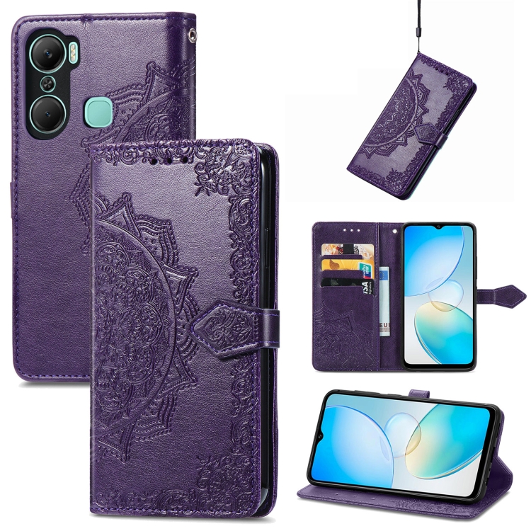 

For Infinix Hot 12 Pro Mandala Flower Embossed Leather Phone Case(Purple)