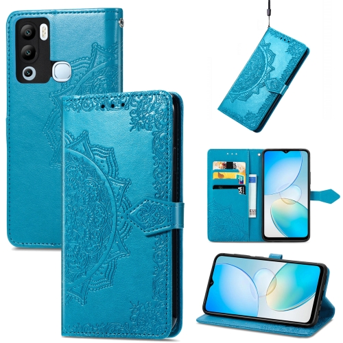 

For Infinix Hot 12i Mandala Flower Embossed Leather Phone Case(Blue)