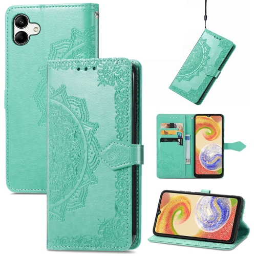 

For Samsung Galaxy A04 Mandala Flower Embossed Leather Phone Case(Green)