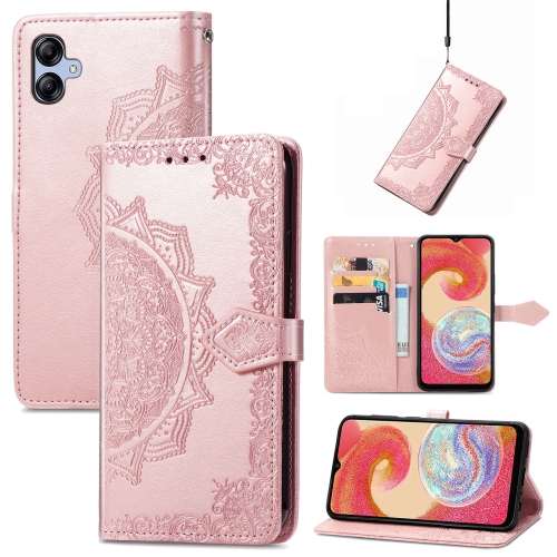 

For Samsung Galaxy A04e Mandala Flower Embossed Leather Phone Case(Rose Gold)