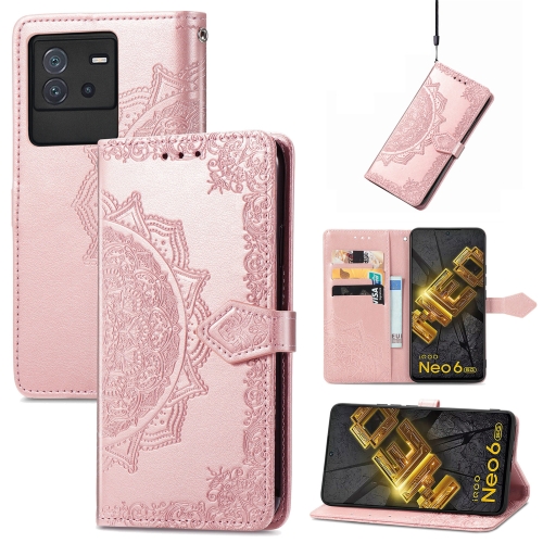 

For vivo iQOO Neo 6 Mandala Flower Embossed Leather Phone Case(Rose Gold)