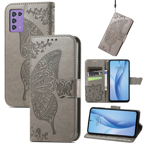

For ZTE Libero 5G III Butterfly Love Flower Embossed Leather Phone Case(Gray)