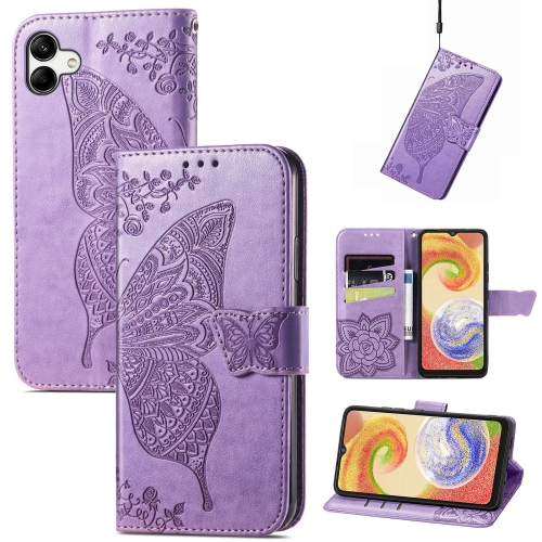

For Samsung Galaxy A04 Butterfly Love Flower Embossed Leather Phone Case(Lavender)