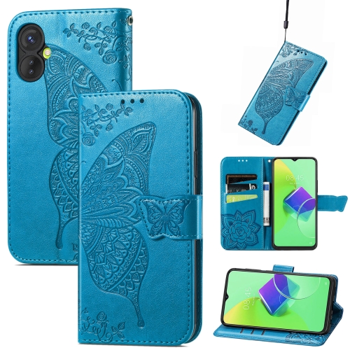 

For Tecno Spark 9 Pro Butterfly Love Flower Embossed Leather Phone Case(Blue)