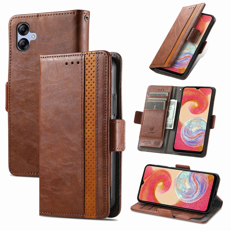 

For Samsung Galaxy A04e CaseNeo Splicing Dual Magnetic Buckle Leather Phone Case(Brown)