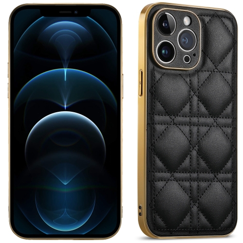 

For iPhone 12 Pro Max Suteni Electroplated Rattan Grid Leather Soft TPU Phone Case(Black)